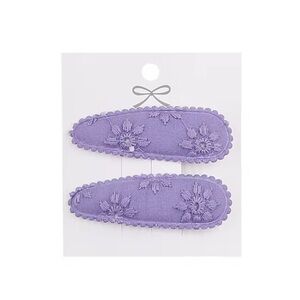 Pale Purple with Tonal Embroidery Flower Hair Clips, Two on Card
